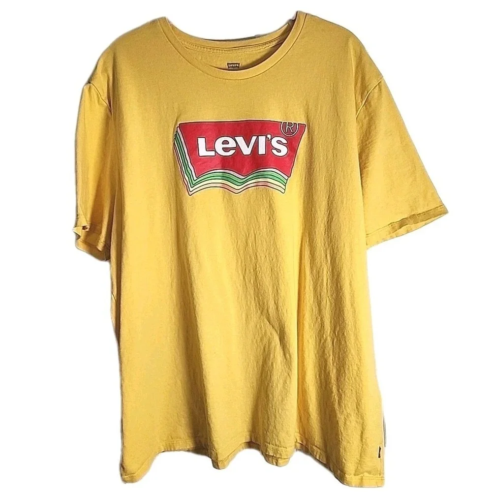 VTG Y2K Levi's 3XL 100% Cotton YELLOW Multicolor Logo Box Tee Short Sleeve Retro